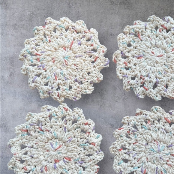 5/$25 Elegant Multicolor Crochet Bath Coasters - Picture 5 of 9